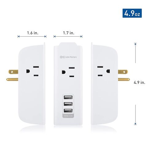 Cable Matters Travel 3 Outlet Surge Protector مع منافذ شحن USB، حامل الهاتف وحقيبة الحمل (واقي صغير من التيار مع USB، واقي من التيار الزائد أثناء السفر / واقي صغير من التيار الكهربائي) باللون الأبيض in Saudi Arabia