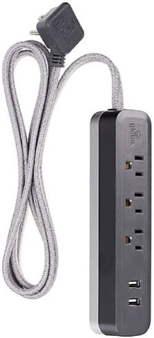 سلسلة Globe Electric Designer بطول 6 أقدام و3 منافذ ومنفذين USB لحماية التيار الكهربائي باللون الرمادي الفحمي in Saudi Arabia