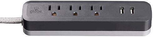 سلسلة Globe Electric Designer بطول 6 أقدام و3 منافذ ومنفذين USB لحماية التيار الكهربائي باللون الرمادي الفحمي in Saudi Arabia