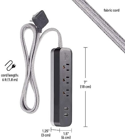 سلسلة Globe Electric Designer بطول 6 أقدام و3 منافذ ومنفذين USB لحماية التيار الكهربائي باللون الرمادي الفحمي in Saudi Arabia