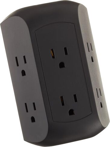 GE Pro 6-Outlet Extender, 2 Pack, Surge Protector, Spaced Wall Tap, Side-Access, 3-Prong Power Strip, Charging Station, 560 Joules, UL Listed, Gray, 47846 in Saudi Arabia