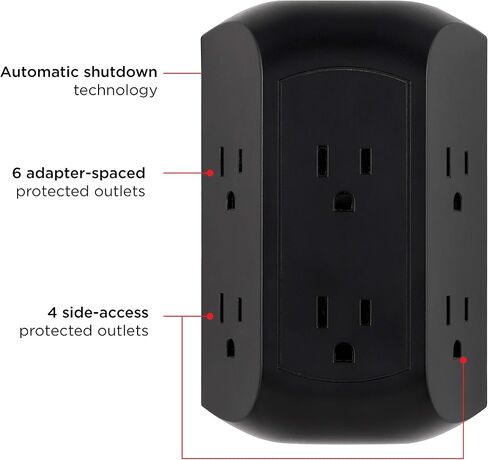 GE Pro 6-Outlet Extender, 2 Pack, Surge Protector, Spaced Wall Tap, Side-Access, 3-Prong Power Strip, Charging Station, 560 Joules, UL Listed, Gray, 47846 in Saudi Arabia