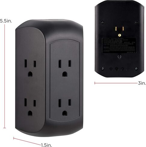 GE Pro 6-Outlet Extender, 2 Pack, Surge Protector, Spaced Wall Tap, Side-Access, 3-Prong Power Strip, Charging Station, 560 Joules, UL Listed, Gray, 47846 in Saudi Arabia