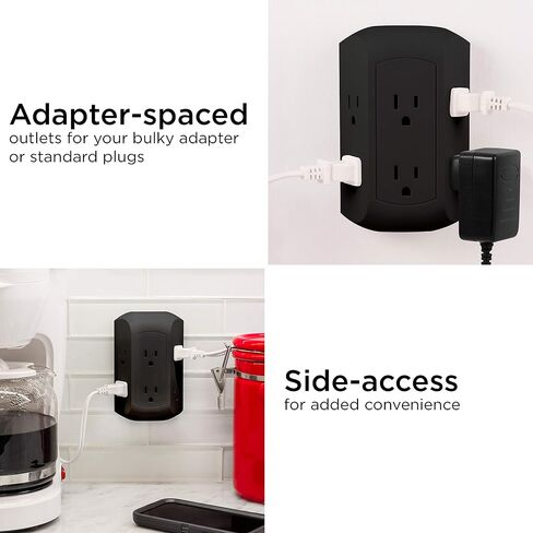 GE Pro 6-Outlet Extender, 2 Pack, Surge Protector, Spaced Wall Tap, Side-Access, 3-Prong Power Strip, Charging Station, 560 Joules, UL Listed, Gray, 47846 in Saudi Arabia
