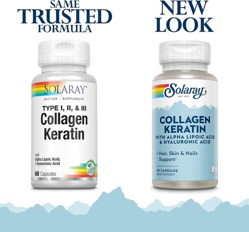 SOLARAY Collagen Keratin with Alpha Lipoic Acid and Hyaluronic Acid - Type I, II and III Collagen Pills - Hair, Skin, Nails, and Joint Health Support - 30 Servings, 60 Capsules in Saudi Arabia