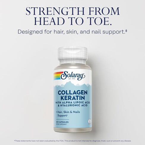 SOLARAY Collagen Keratin with Alpha Lipoic Acid and Hyaluronic Acid - Type I, II and III Collagen Pills - Hair, Skin, Nails, and Joint Health Support - 30 Servings, 60 Capsules in Saudi Arabia