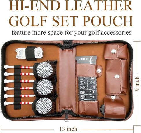 Golf Accessories Pouch - Premium Leather Golf Gadgets Organizer, Golf Valuable Pouch, Diverse Storage Space for Golfers Who Have Everything - Golf Gifts for Men and Women in Saudi Arabia