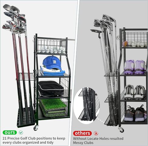 Golf Bag&Club Storage Rack for Garage|Garage Organize Fit for 2XL Golf Bag,21Golf Clubs and Other Golf Accessories|Golf Club Holder Organizer with Lockable Wheels and Adjustable Plates in Kuwait
