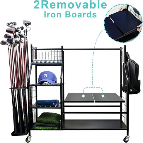 Golf Bag&Club Storage Rack for Garage|Garage Organize Fit for 2XL Golf Bag,21Golf Clubs and Other Golf Accessories|Golf Club Holder Organizer with Lockable Wheels and Adjustable Plates in Kuwait