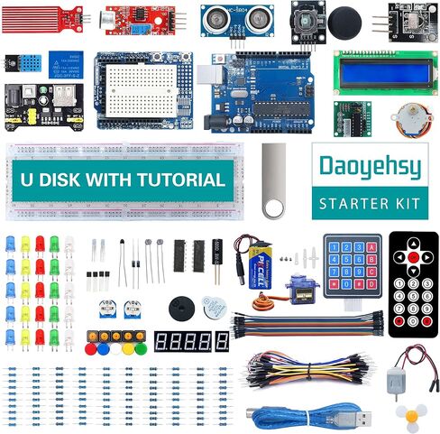 مجموعة أدوات التشغيل الأساسية للمكونات الإلكترونية المتوافقة مع Arduino، مع وحدة إمداد الطاقة، وأسلاك التوصيل، والمقاومات، وLED، ومقياس الجهد in Saudi Arabia