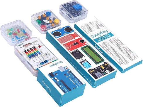 مجموعة أدوات التشغيل الأساسية للمكونات الإلكترونية المتوافقة مع Arduino، مع وحدة إمداد الطاقة، وأسلاك التوصيل، والمقاومات، وLED، ومقياس الجهد in Saudi Arabia
