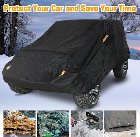غطاء سيارة كامل ببابين من Winunite متوافق مع Jeep Wrangler CJ YJ TJ JK & JL 2-Door 1965-2023 غطاء مقاوم للماء للمطر الثلجي مع سحاب باب السائق in Kuwait
