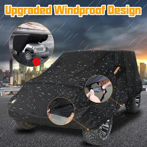 غطاء سيارة كامل ببابين من Winunite متوافق مع Jeep Wrangler CJ YJ TJ JK & JL 2-Door 1965-2023 غطاء مقاوم للماء للمطر الثلجي مع سحاب باب السائق in Kuwait