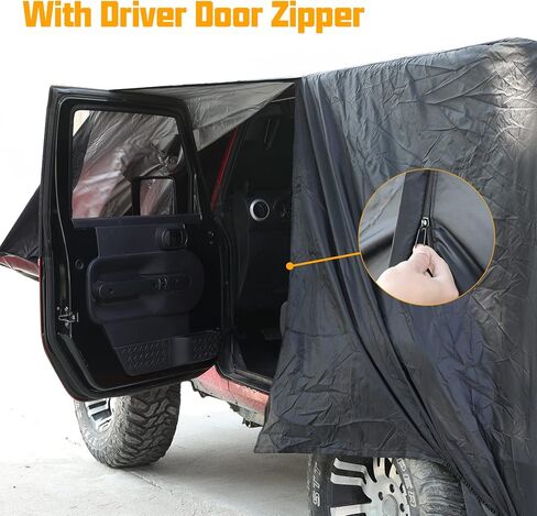 غطاء سيارة كامل ببابين من Winunite متوافق مع Jeep Wrangler CJ YJ TJ JK & JL 2-Door 1965-2023 غطاء مقاوم للماء للمطر الثلجي مع سحاب باب السائق in Kuwait
