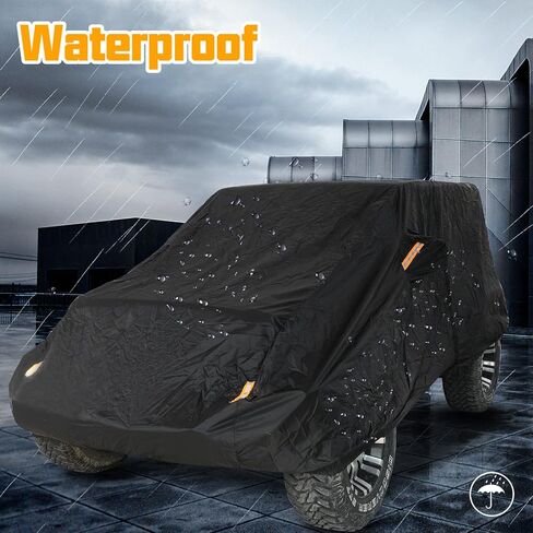 غطاء سيارة كامل ببابين من Winunite متوافق مع Jeep Wrangler CJ YJ TJ JK & JL 2-Door 1965-2023 غطاء مقاوم للماء للمطر الثلجي مع سحاب باب السائق in Kuwait