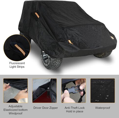 غطاء سيارة كامل ببابين من Winunite متوافق مع Jeep Wrangler CJ YJ TJ JK & JL 2-Door 1965-2023 غطاء مقاوم للماء للمطر الثلجي مع سحاب باب السائق in Kuwait