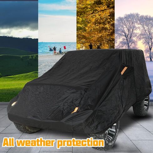 غطاء سيارة كامل ببابين من Winunite متوافق مع Jeep Wrangler CJ YJ TJ JK & JL 2-Door 1965-2023 غطاء مقاوم للماء للمطر الثلجي مع سحاب باب السائق in Kuwait