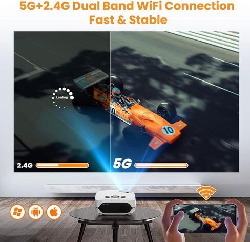 جهاز عرض HAPPRUN، جهاز عرض بلوتوث واي فاي 5G، جهاز عرض محمول أصلي 1080 بكسل مع شاشة وحقيبة، 12000 لتر 4K يدعم 300 بوصة جهاز عرض أفلام خارجي متوافق مع الهاتف الذكي/HDMI/USB/Av/TV Stick/PS5 in Kuwait