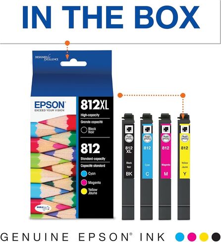 مجموعة خرطوشة حبر Epson 812 DURABrite Ultra ذات سعة عالية باللون الأسود والألوان وخرطوشة حبر سماوي 812 DURABrite Ultra عالية السعة باللون السماوي (T812XL220-S) in Kuwait