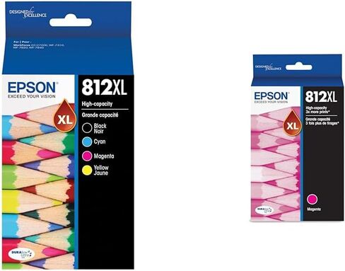 مجموعة خرطوشة حبر Epson 812 DURABrite Ultra ذات سعة عالية باللون الأسود والألوان وخرطوشة حبر سماوي 812 DURABrite Ultra عالية السعة باللون السماوي (T812XL220-S) in Kuwait