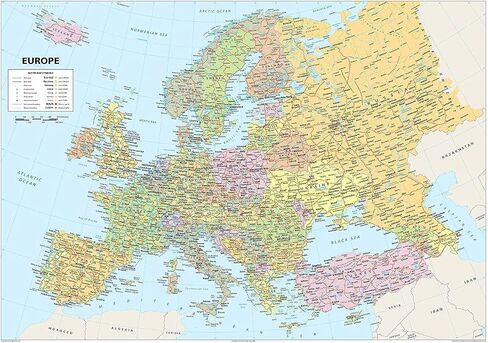Europe Poster Map - 16.5 x 23.3 Inches - Paper Laminated in Saudi Arabia