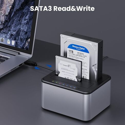 Hard Drive Docking Station, SATA to USB3.0 Dual Bay External Hard Drive Enclosure for 2.5/3.5 Inch HDD SSD, with Offline Cloner/Duplicator Function in Kuwait
