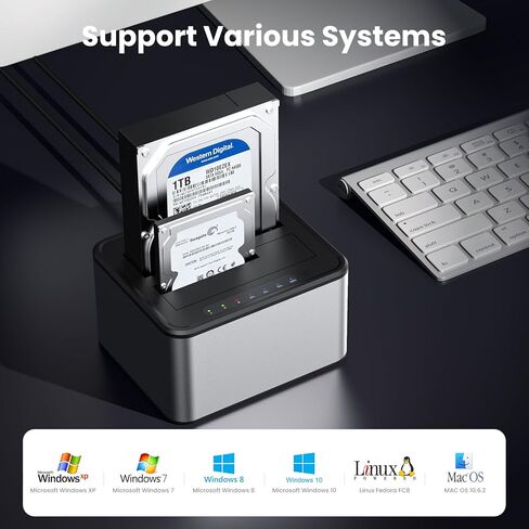 Hard Drive Docking Station, SATA to USB3.0 Dual Bay External Hard Drive Enclosure for 2.5/3.5 Inch HDD SSD, with Offline Cloner/Duplicator Function in Kuwait