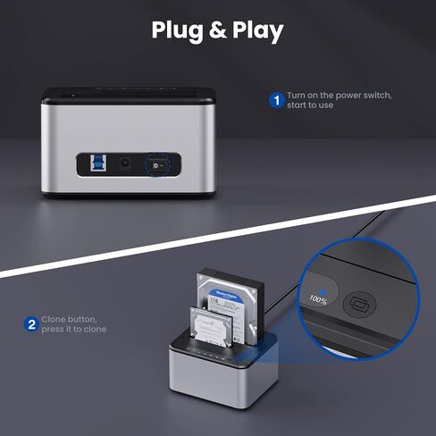 Hard Drive Docking Station, SATA to USB3.0 Dual Bay External Hard Drive Enclosure for 2.5/3.5 Inch HDD SSD, with Offline Cloner/Duplicator Function in Kuwait
