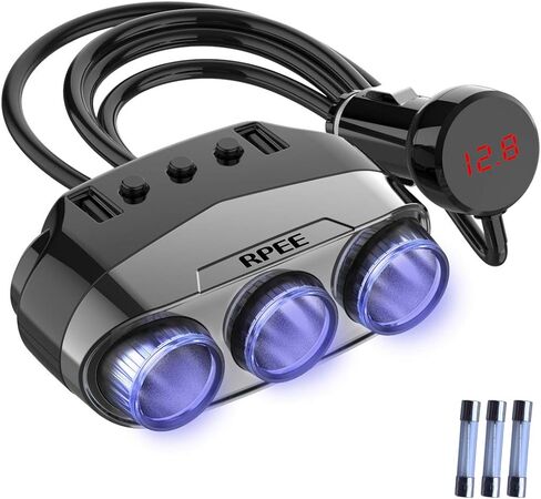 Cigarette Lighter Adapter, Car Charger Adapter 3 Socket Cigarette Lighter Splitter with LED Voltage Display PD/QC 3.0 Charger 12V 24V Car Splitter Adapter for All car Devices. in Saudi Arabia
