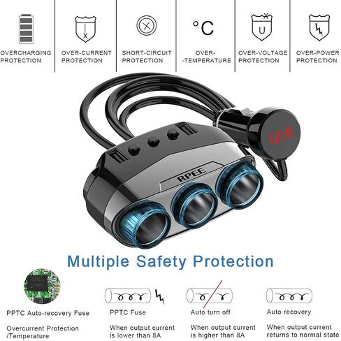 Cigarette Lighter Adapter, Car Charger Adapter 3 Socket Cigarette Lighter Splitter with LED Voltage Display PD/QC 3.0 Charger 12V 24V Car Splitter Adapter for All car Devices. in Saudi Arabia