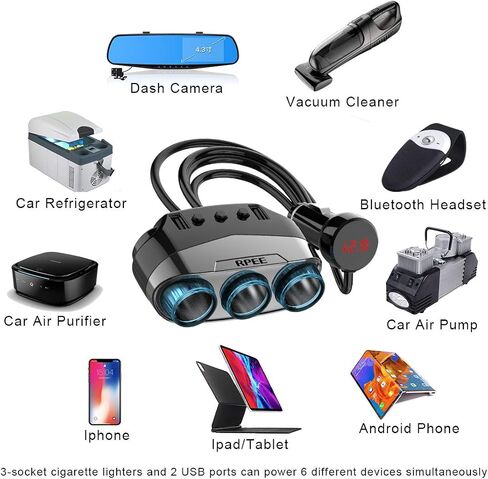 Cigarette Lighter Adapter, Car Charger Adapter 3 Socket Cigarette Lighter Splitter with LED Voltage Display PD/QC 3.0 Charger 12V 24V Car Splitter Adapter for All car Devices. in Saudi Arabia