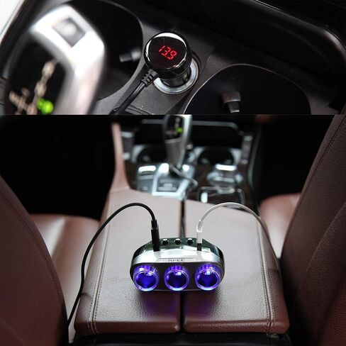 Cigarette Lighter Adapter, Car Charger Adapter 3 Socket Cigarette Lighter Splitter with LED Voltage Display PD/QC 3.0 Charger 12V 24V Car Splitter Adapter for All car Devices. in Saudi Arabia