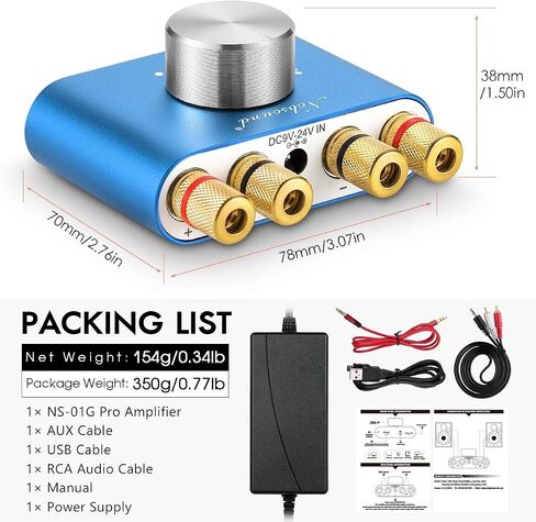 مضخم طاقة Nobsound Mini Bluetooth 5.0، مضخم صوت ستيريو هاي فاي رقمي 2.0 قناة 50 وات × 2 مع مدخل AUX/USB/بلوتوث، مستقبل صوت لاسلكي، بطاقة صوت للكمبيوتر الشخصي مع مصدر طاقة (أزرق) in Saudi Arabia
