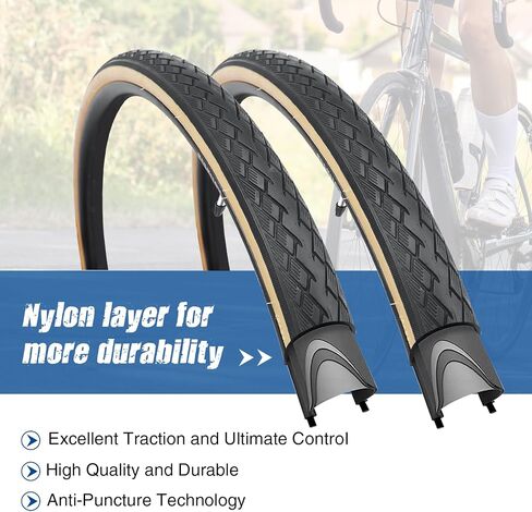 NO.199 - BALINGE 2 Pack Road Bike Tire 700 * 35C Bike Replacement Tire,Folding Replacement Tire for Bicycle, Wear-Resistant，2 Pack，Brown Wall in Saudi Arabia