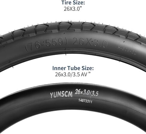 إطارات YUNSCM 26 بوصة للدراجة الإلكترونية 26x3.0/76-559 60TPI و26 بوصة صمام شريدر لأنابيب الدراجة مع شريطين حافة متوافق مع إطارات وأنابيب الدراجة الكهربائية 26 × 3.0 (YS-909) in Saudi Arabia