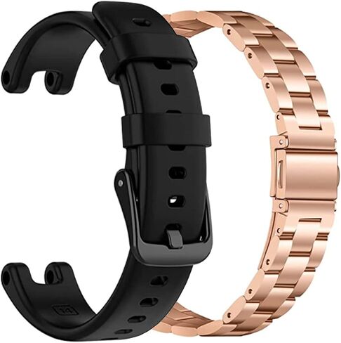 متوافق مع Garmin Lily Band، حزام رياضي من السيليكون + بديل معدني كلاسيكي من الفولاذ المقاوم للصدأ ملحق نحيف مناسب لساعة Garmin Lily الذكية للنساء، ذهبي وردي + أسود in Kuwait