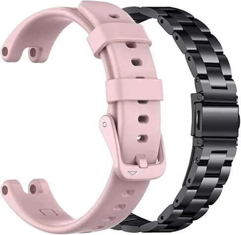 متوافق مع Garmin Lily Band، حزام رياضي من السيليكون + بديل معدني كلاسيكي من الفولاذ المقاوم للصدأ ملحق نحيف مناسب لساعة Garmin Lily الذكية للنساء، ذهبي وردي + أسود in Kuwait