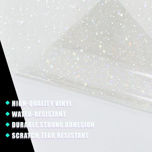 10Pcs Transparent Holographic Laminate Sticker Paper A4 Size Glitter Clear Holographic Overlay Laminating Film Self Adhesive Waterproof Vinyl Sheets for DIY Crafts, 8.25 x 11.7 Inches in Saudi Arabia