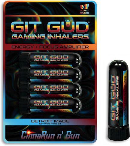 جهاز استنشاق بخار الألعاب من GIT GUD، 4 عبوات | الطاقة والتركيز من أجل الاستيقاظ الفوري | رائحة وأبخرة محفزة | علاج عطري قوي للأنف بزيت النعناع العطري | مساعد الحمضيات (الكرز والنعناع والليمون) in Saudi Arabia