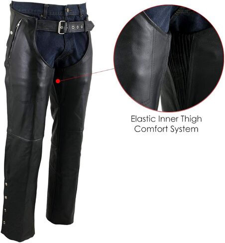 Xelement B7561 Men's Black Motorcycle Leather Riding Chaps with Removable Insulating Liner - 30 in Saudi Arabia