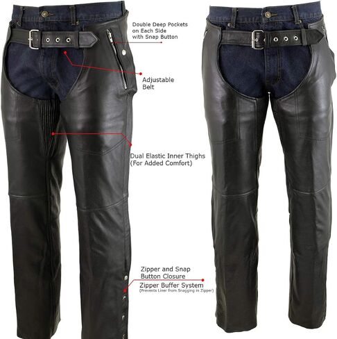 Xelement B7561 Men's Black Motorcycle Leather Riding Chaps with Removable Insulating Liner - 30 in Saudi Arabia