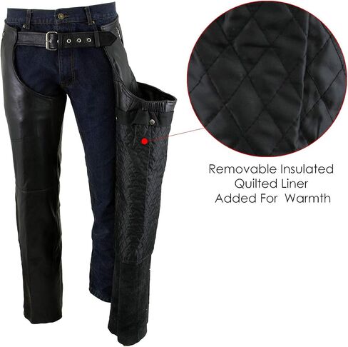 Xelement B7561 Men's Black Motorcycle Leather Riding Chaps with Removable Insulating Liner - 30 in Saudi Arabia