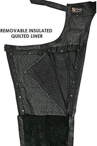 Xelement B7561 Men's Black Motorcycle Leather Riding Chaps with Removable Insulating Liner - 30 in Saudi Arabia