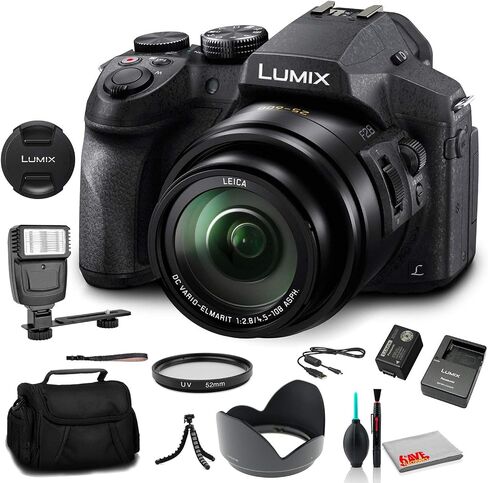 كاميرا باناسونيك لوميكس الرقمية DMC-FZ300 (DMC-FZ300K) - حزمة - مع فلاش رقمي + حقيبة ناعمة + حامل ثلاثي مرن 12 بوصة + مجموعة تنظيف + فلتر للأشعة فوق البنفسجية 52 مم in Saudi Arabia