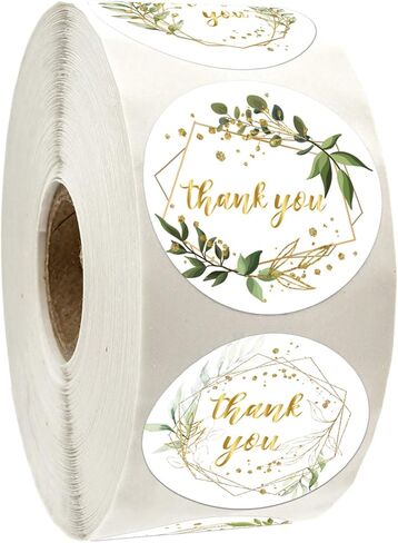بكرة ملصقات شكرًا لك، أوراق خضراء بإطارات ذهبية ملصقات شكرًا لك، ملصقات ملصقات لاصقة مقاس 1.4 بوصة 6 تصميمات مختلفة، مثالية لأعياد الميلاد، هدايا الزفاف، الأعمال الصغيرة، 500 لكل عبوة. in Kuwait