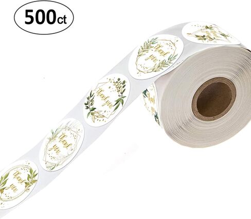 بكرة ملصقات شكرًا لك، أوراق خضراء بإطارات ذهبية ملصقات شكرًا لك، ملصقات ملصقات لاصقة مقاس 1.4 بوصة 6 تصميمات مختلفة، مثالية لأعياد الميلاد، هدايا الزفاف، الأعمال الصغيرة، 500 لكل عبوة. in Kuwait