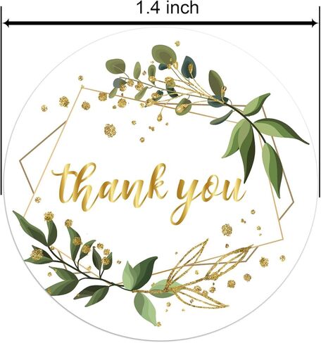 بكرة ملصقات شكرًا لك، أوراق خضراء بإطارات ذهبية ملصقات شكرًا لك، ملصقات ملصقات لاصقة مقاس 1.4 بوصة 6 تصميمات مختلفة، مثالية لأعياد الميلاد، هدايا الزفاف، الأعمال الصغيرة، 500 لكل عبوة. in Kuwait