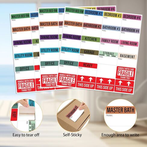 480 PCS Home Moving Labels, Colored Moving Labels for Boxes with Writable Notes Areas, Moving Stickers Tape for Boxes Packing Moving Supplies, 21 Designs, Each Size 2 x 3 inches in Saudi Arabia