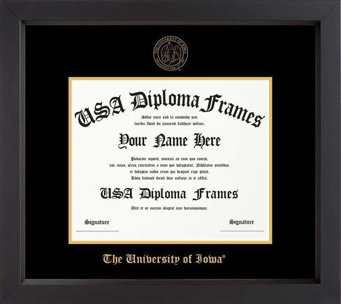 إطار دبلوم مرخص من جامعة أيوا - إطار خشبي أسود غير لامع مع طلاء أسود وذهبي - يناسب درجات 8.5 بوصة × 11 بوصة - إطار دبلومة احترافي للتعليق على الحائط - إطارات دبلومة الولايات المتحدة الأمريكية in Kuwait
