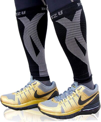 BLITZU 3 أزواج من الأكمام الضاغطة على الساق للنساء والرجال مقاس S-M، واحد عاري، واحد أسود، كم واحد أبيض، كم ضغط الساق لألم الساق وجبائر الساق. جوارب ضغط بدون قدم. in Kuwait